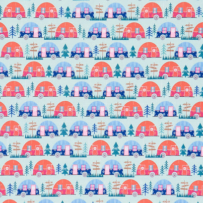 Happy Camper - Trailer Park Blue Yardage