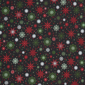 Christmas Night - Black Snowflakes Yardage