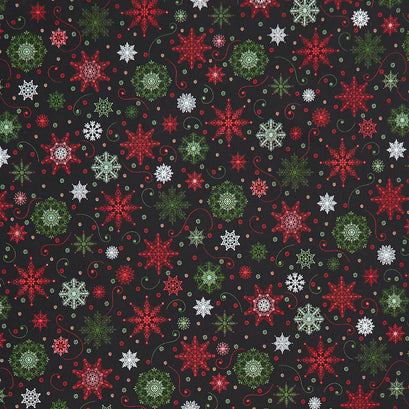 Christmas Night - Black Snowflakes Yardage