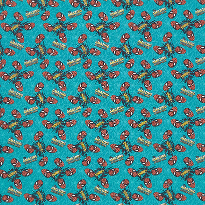 Marvel - Spider-Man Head Thwip Teal Yardage