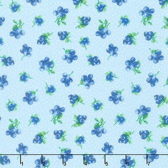 Blueberry Delight - Blueberries Dots Sky Yardage