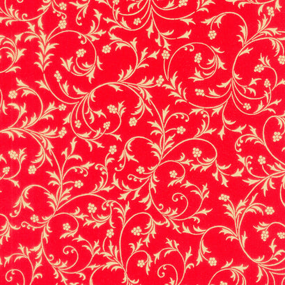 Holiday Flourish - Snow Flower Gold Colorstory Swirls Crimson Metallic Yardage