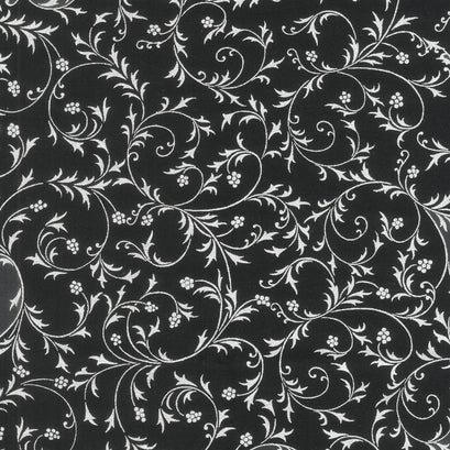 Holiday Flourish - Snow Flower Taupe Colorstory Swirls Onyx Metallic Yardage