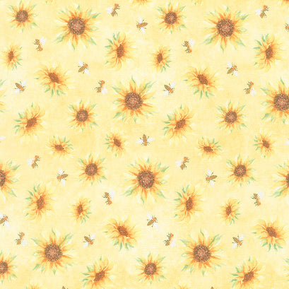 Autumn Sun - Sunflower and Bee Toss Yellow Yardage