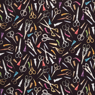 Vintage Sewing Stash - Antique Scissors Black Yardage