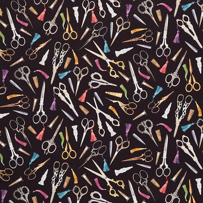 Vintage Sewing Stash - Antique Scissors Black Yardage