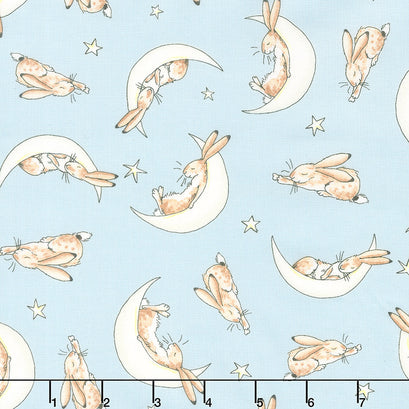 Guess How Much I Love You - Blue Sleepy Hares Light Blue Yardage
