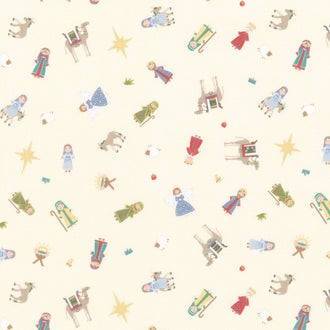 Silent Night - Story Characters Ivory Metallic Yardage