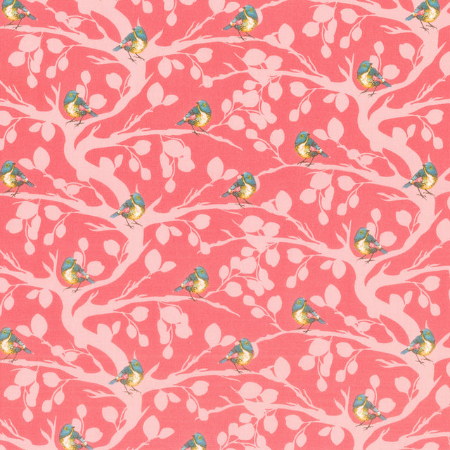 Porch Swing - Birds and Branches Coral Yardage Primary Image
