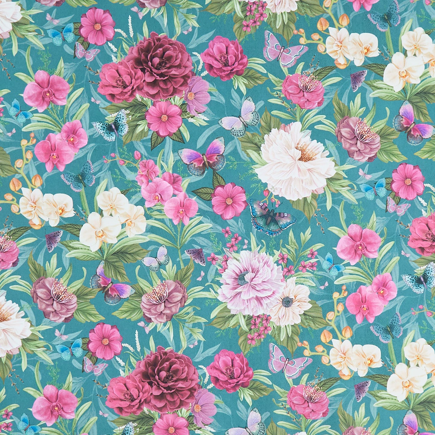 Midnight Garden - Large Floral Teal Yardage Primary Image