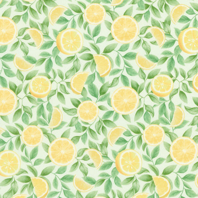 Lemon Bouquet - Lemon Slices Leaf Digitally Printed Yardage