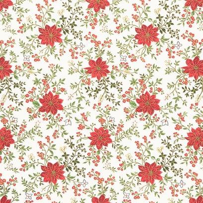 Merry Manor Metallic - Poinsettia Waltz Cream Yardage