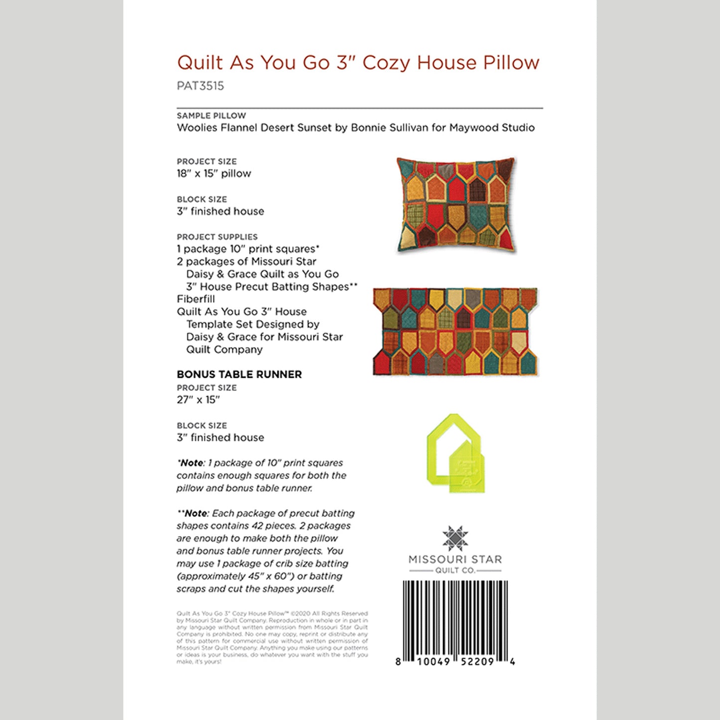 Digital Download - Quilt As You Go 3" Cozy House Pillow Pattern by Missouri Star Alternative View #1