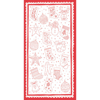 Redwork Christmas - Bunting Cream Panel
