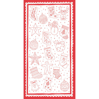 Redwork Christmas - Bunting Cream Panel