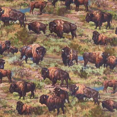 Home on the Range - Buffalo Scenic Green Multi Yardage