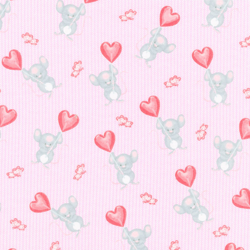Comfy Flannel® - Mice & Hearts Pink Yardage Primary Image