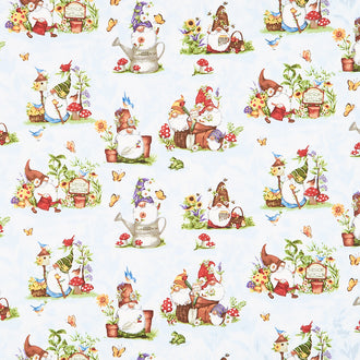 Gnome and Garden - Gnomes All Over Blue Yardage