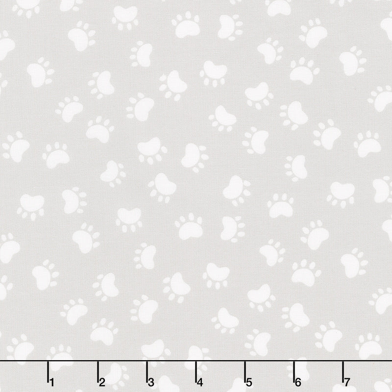 Kitty The Cat - Paw Prints Light Grey Yardage Primary Image