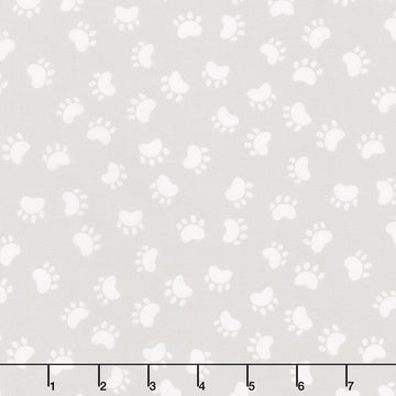 Kitty The Cat - Paw Prints Light Grey Yardage Primary Image