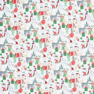 Happy Howlidays - Holiday Dogs With Presents White Yardage