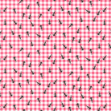 Novelty - Ants On Gingham Pink Yardage Primary Image