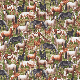 Cottonwood Stables - Horse Allover Sage Yardage