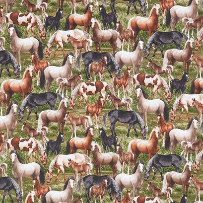 Cottonwood Stables - Horse Allover Sage Yardage