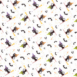 Beggars Night Buddies - Bewitching Kitty White Yardage