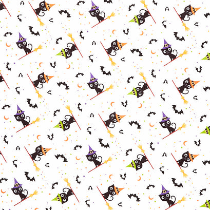 Beggars Night Buddies - Bewitching Kitty White Yardage