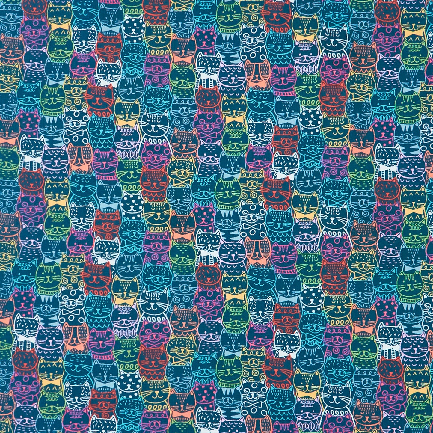 Whiskers - Portrait Cats Teal Yardage Primary Image