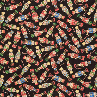 Deck The Halls - Tossed Nutcrackers Black Metallic Yardage