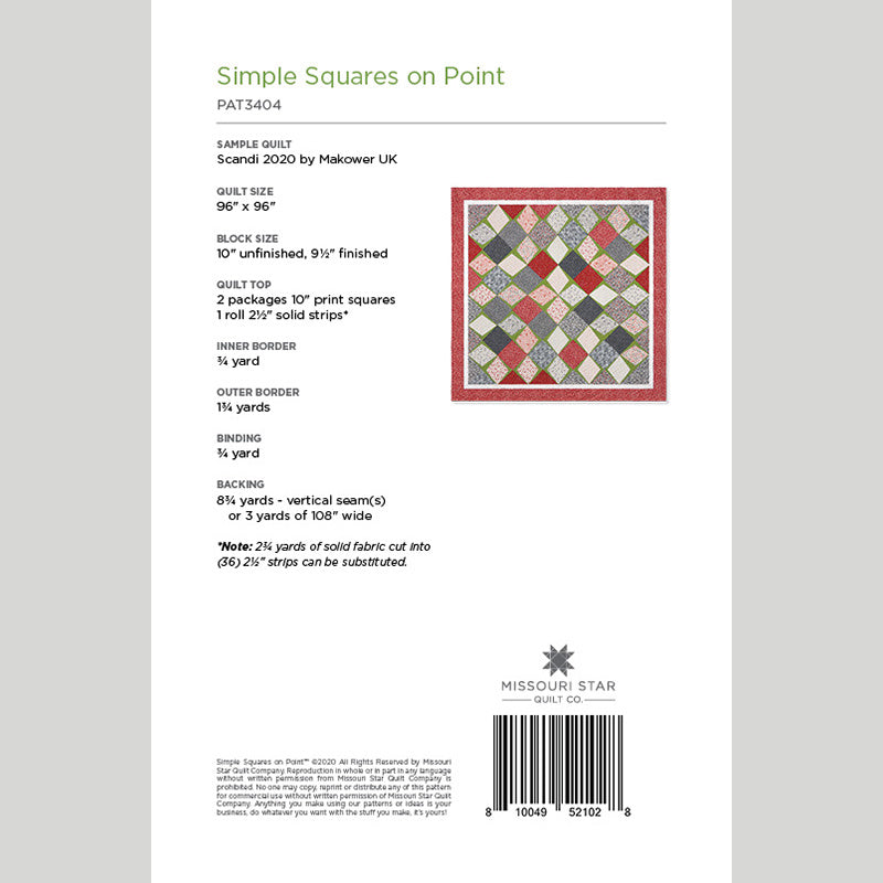 Digital Download - Simple Squares on Point Quilt Pattern by Missouri Star Alternative View #1