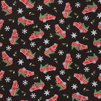 Holly Berry Tree Farm - Trucks and Trees Charcoal Black Yardage