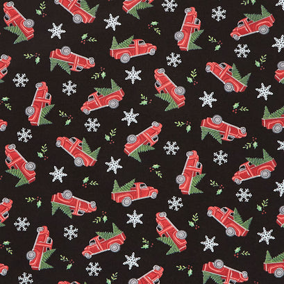 Holly Berry Tree Farm - Trucks and Trees Charcoal Black Yardage
