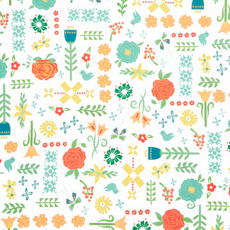 Gingham Cottage - Floral Gingham 108" Wide Backing Cream Yardage