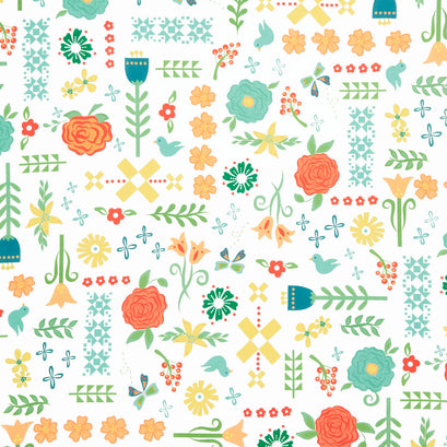 Gingham Cottage - Floral Gingham 108" Wide Backing Cream Yardage