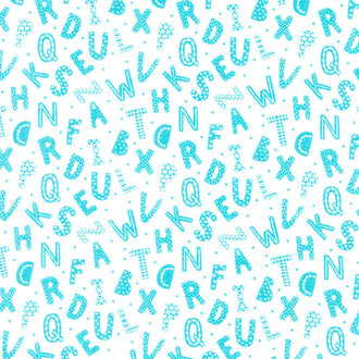 Comfy Flannel® - Aqua ABCs on White Yardage