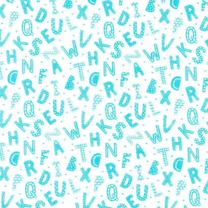 Comfy Flannel® - Aqua ABCs on White Yardage