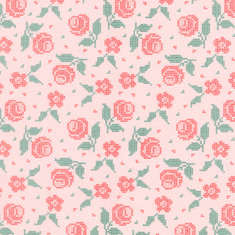 Afternoon Tea - Stitched Flowers Peaches 'n Cream Yardage