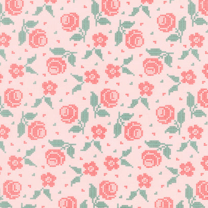 Afternoon Tea - Stitched Flowers Peaches 'n Cream Yardage