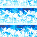 Palm Beach - Palm Tree Border Stripe Indigo Yardage Primary Image