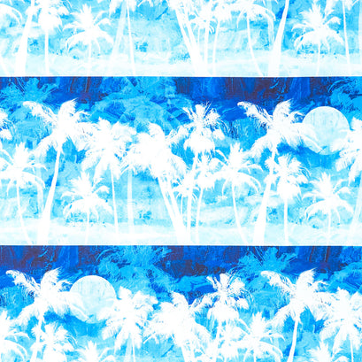 Palm Beach - Palm Tree Border Stripe Indigo Yardage