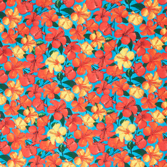Tropical Paradise - Hibiscus Cyan Yardage