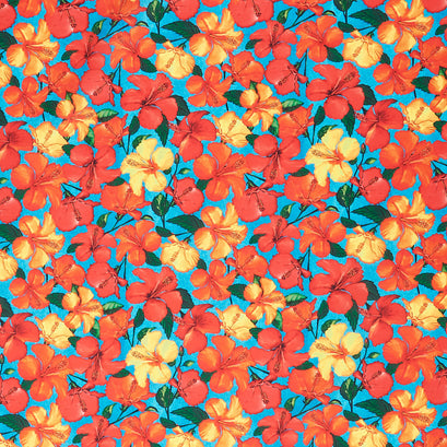 Tropical Paradise - Hibiscus Cyan Yardage