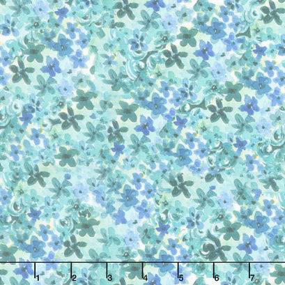Joyful Little Flowers - Blue Morning Glory Yardage