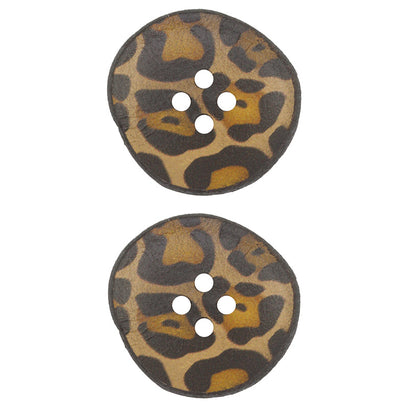 Recycled Leather Leopard 23mm Buttons - Beige-Camel