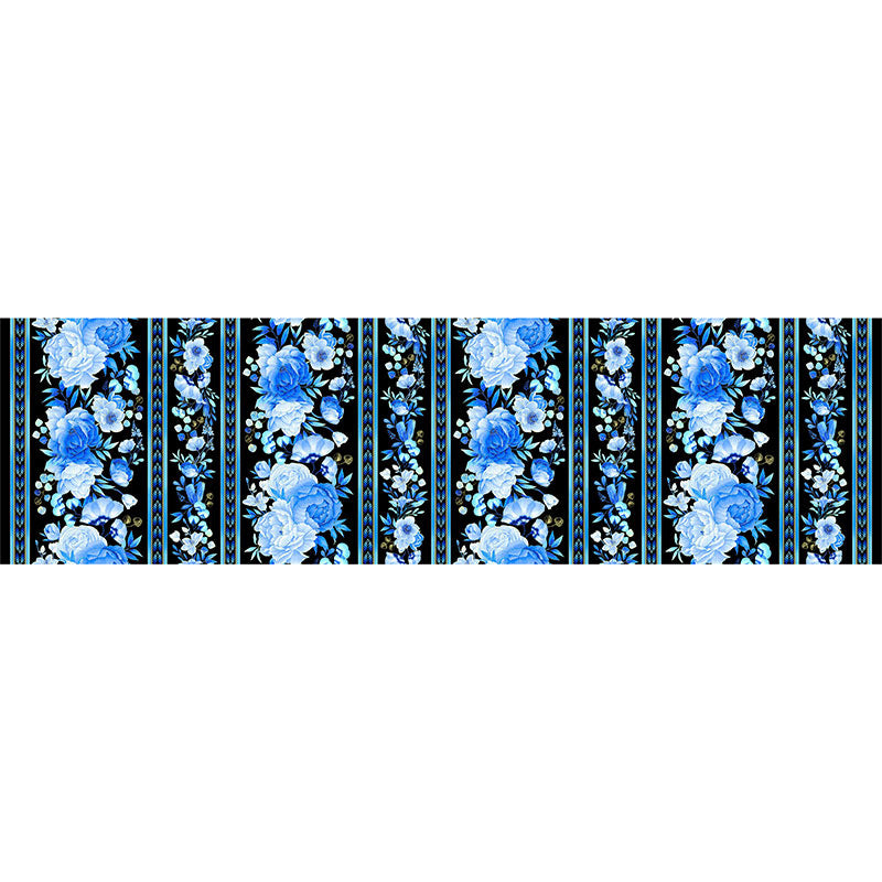 Royal Plume - Royal Blue Floral 11" Stripe Black Metallic Yardage Alternative View #1