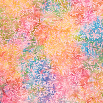 Pin Dot Floral Batiks - Lilies Pink Jellybean Yardage