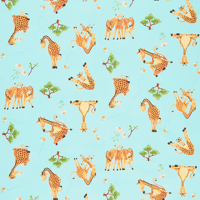 Zoe The Giraffe II - Tossed Giraffes Aqua Yardage